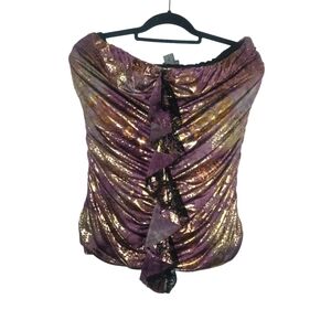Dots Purple and Gold Sleeveless Top With Black Lace Ruffle Size 1X